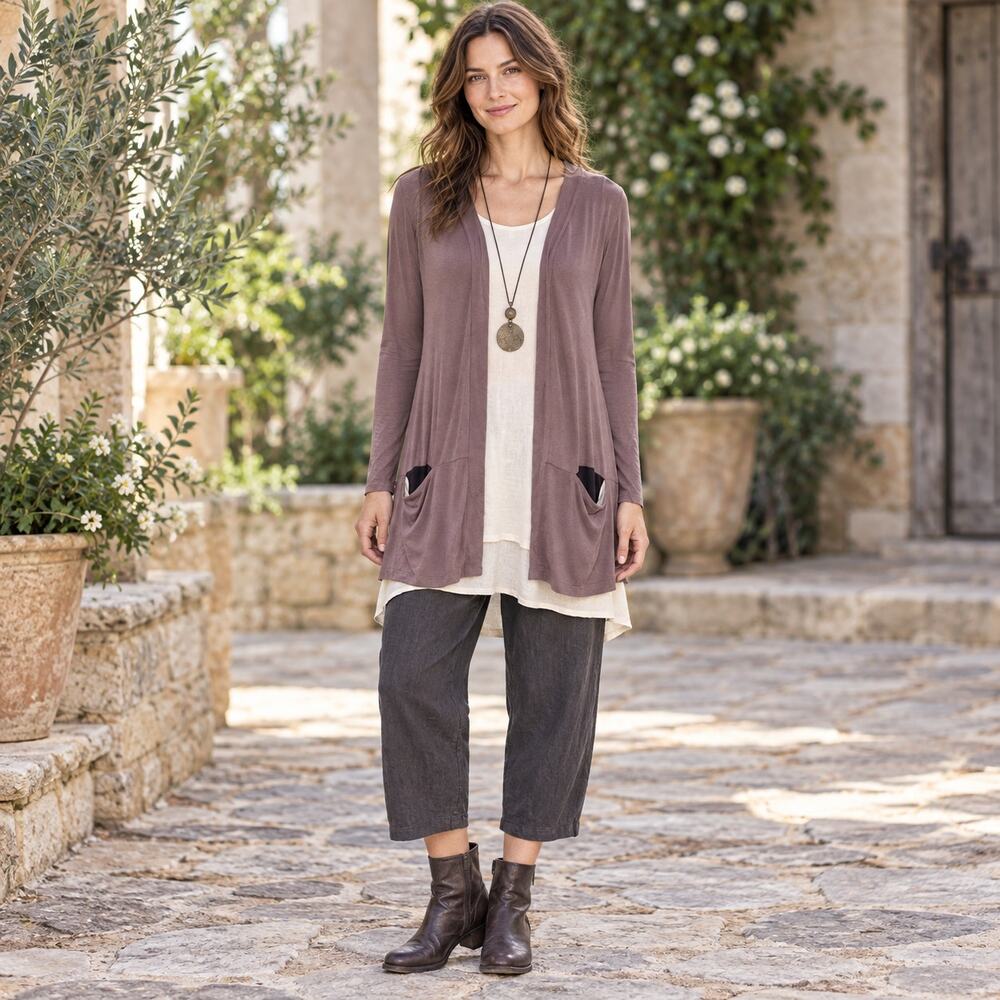 Logo Lori Goldstein Open Womens Cardigan XS Lagenlook Layer Artsy Relaxed Boho